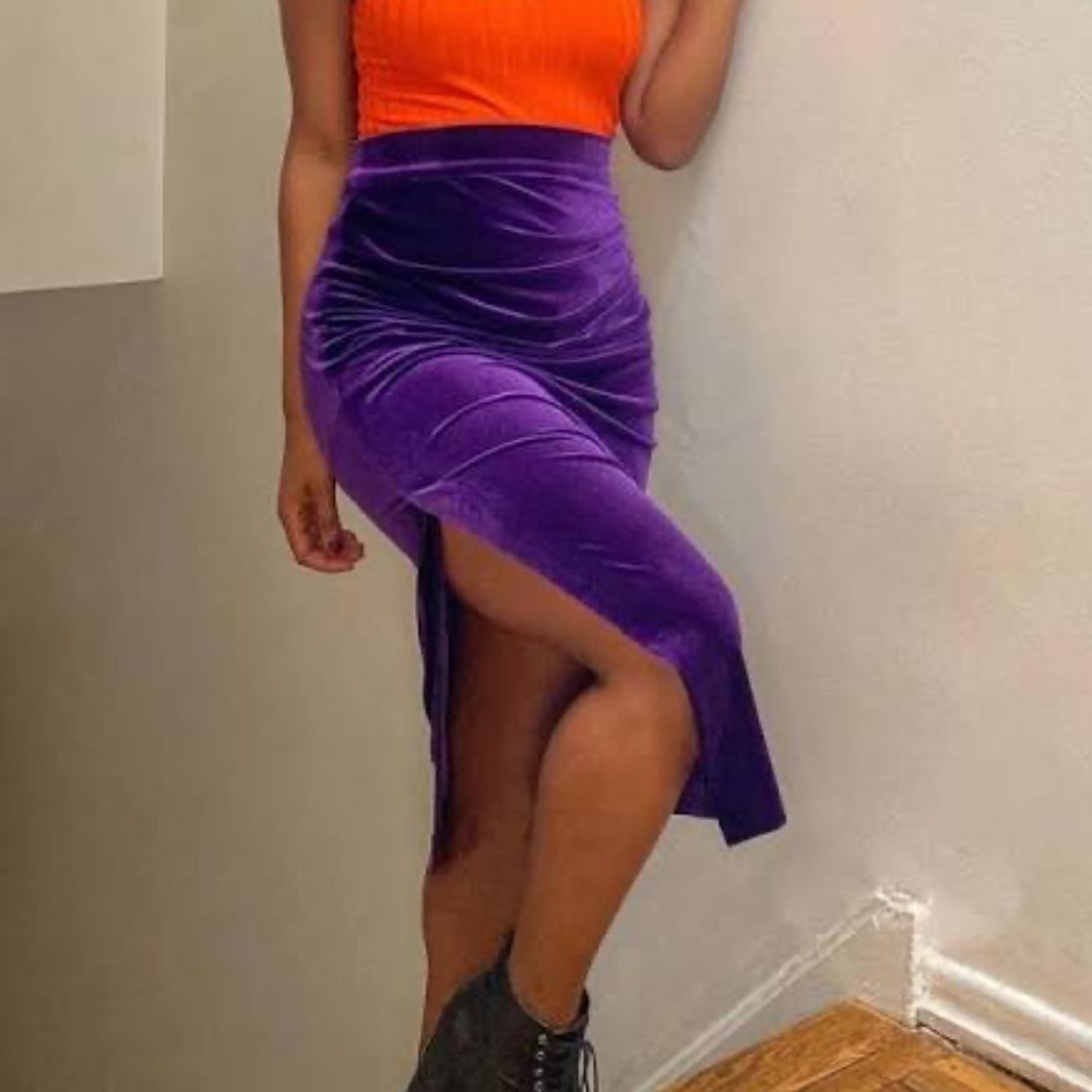 Zara velvet pencil purple skirt M